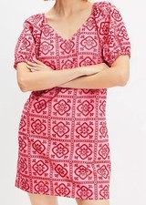 NWT Loft Pink Tiled Eyelet Lined Mini Shift Dress Puff Sleeves Size: S