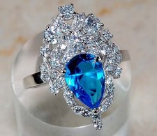 1CT Natural Blue Topaz  White Topaz 925 Solid Sterling Silver Ring Sz 6 GB2-5