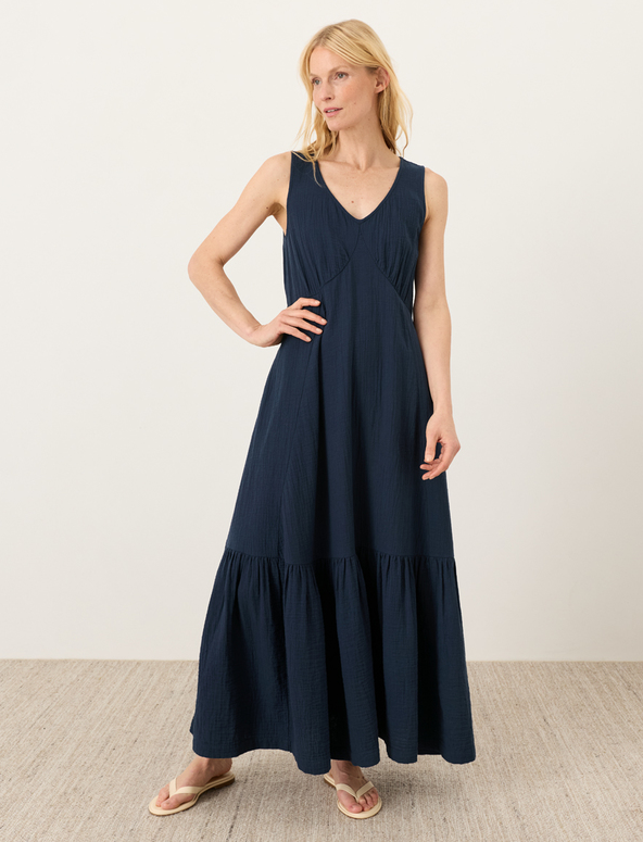 Hot sale Pact Organic Coastal Double Gauze Beach To Brunch Maxi Dress, Navy