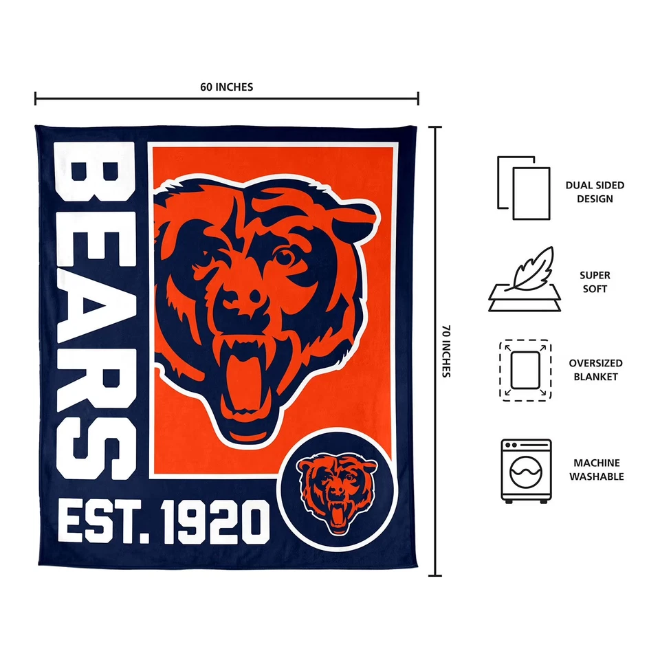 Manta súper suave de felpa NFC de gran tamaño 60x70" con logotipo de Chicago Bears 1920 Foto 3 de 4