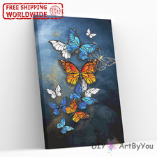 Paint By Numbers Kit Butterflies Animal Abstract Brush Canvas Home Decor Adult