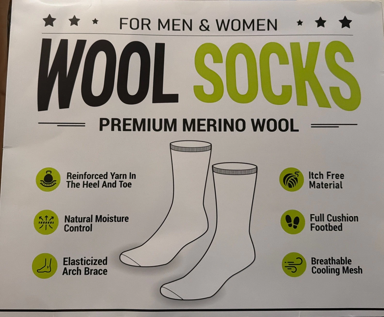 Men & Women’s Thermal Premium Merino Wool Socks 3 Pair Medium/Large