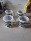 Vintage Glasbake Wimbledon Tennis USTA Milk White Glass Coffee Mug Lot Of 4