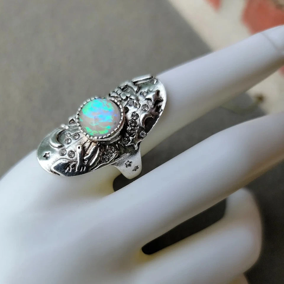 ANILLO CRISTALES OPALITA PIEDRA LUNAR TALLA 9 ¡Anillo de Activación Tercer Ojo! See Spiritual  Foto 3 de 4
