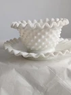 Vintage Ruffled Hobnail Milk Glass  Bowl and Plate