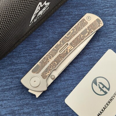 Maxace Peregrine ZDP-189 Satin Plain Blade Titanium Handles CF