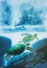 Wyland & James Coleman Sea Turtle Waters 1992 vintage ocean art