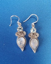 SUNDANCE CATALOG Sterling Silver Moonstone Blue Topaz Earrings- NEW