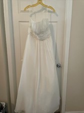 White Chiffon/Lace Beaded/Rhinestone Sweetheart Strapless Wedding Dress Sz 18W