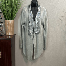 213 Peck Peck Gray sequins sweater cardigan size XL
