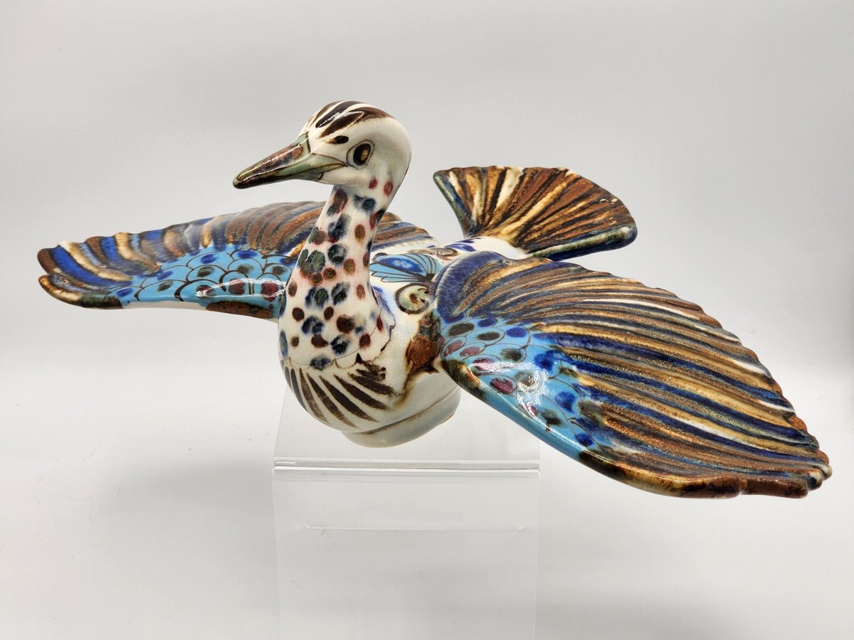 工芸品 Tonala pottery bird Vintage Mexican Tonala Pottery Bird Figurine Colorful Folk
