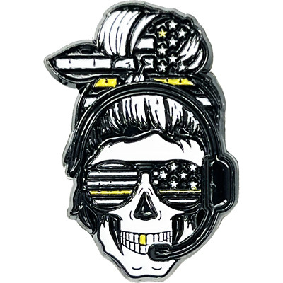 EL13-021 Headset Hero Thin Gold Line Line pin american flag yellow 911 Emergency