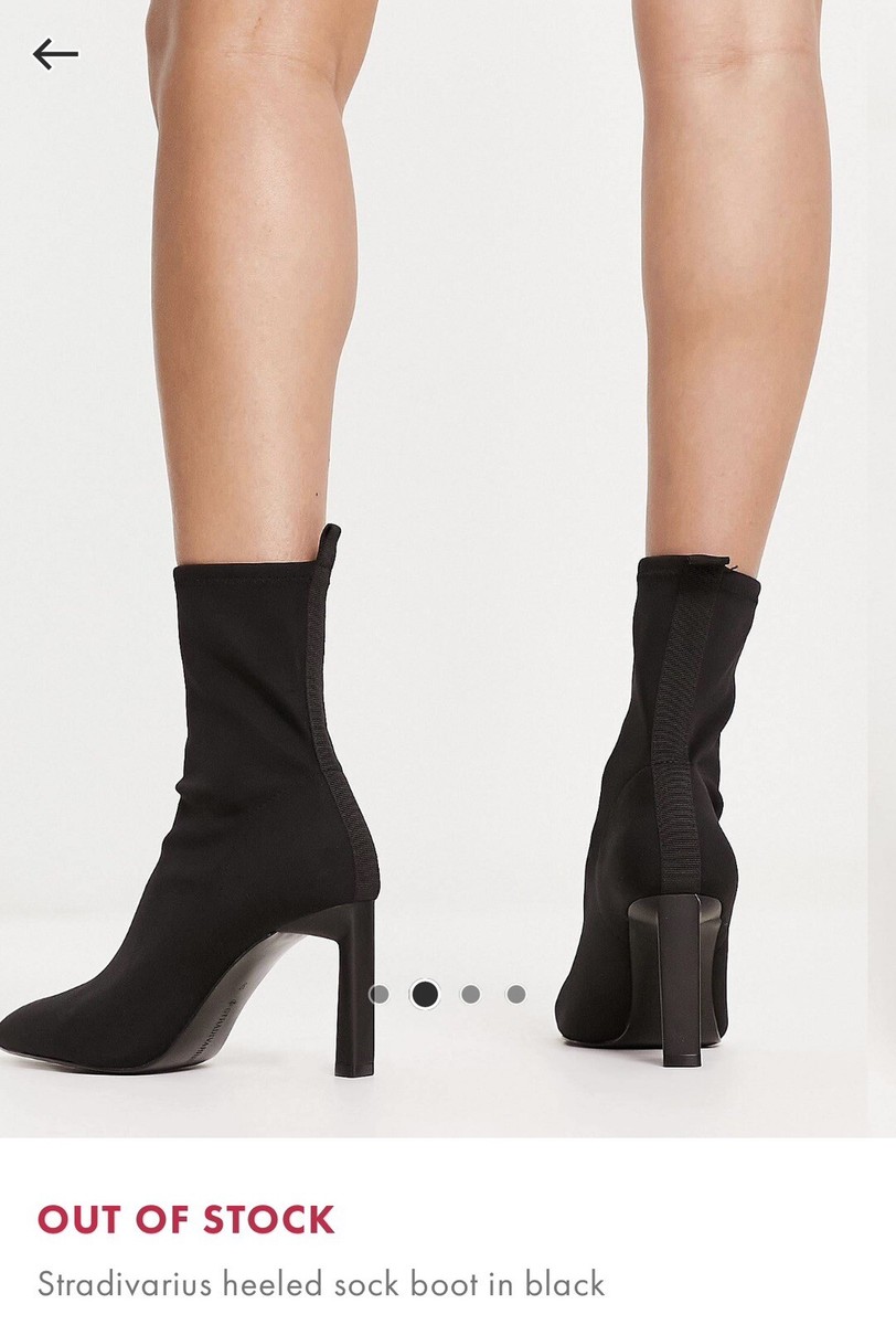 Stradivarius Black Pointed Toe High High Heeled Sock Ankle Boots