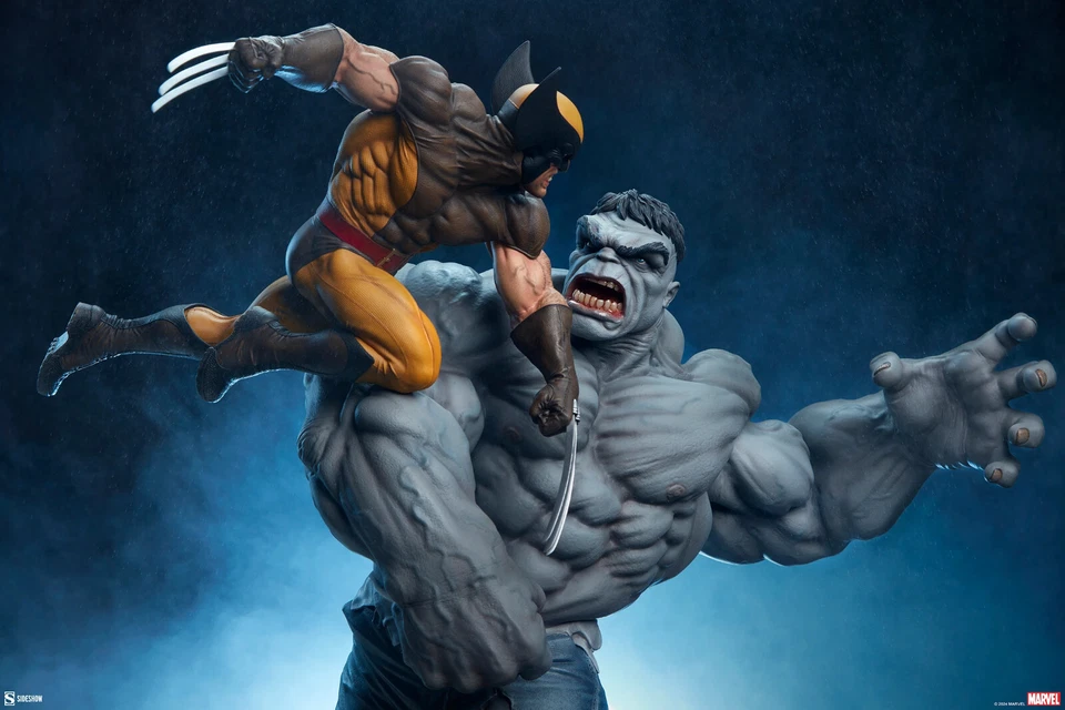 Sideshow Marvel Incredible Hulk Grey Hulk vs Wolverine Maquette Statue In Stock - Image 4 of 4