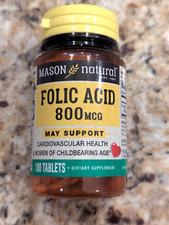 Mason Natural Folic Acid 800mcg Cardiovascular Health 100 Tablets exp: 03/2026