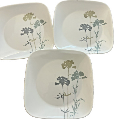 LOT 3 Corning Corelle Vitrelle MCM Wild Flowers Square Salad Lunch Plates 9'' S7