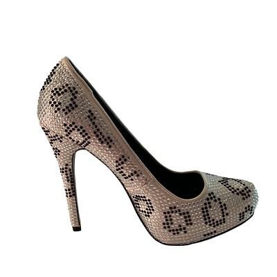 Report Signature High Heels White Black Rhinestone Leopard Platform Pumps 