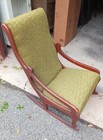 Antique wood rocking chair goose neck with green fabric. — photo 2