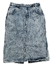 Vintage Carlyle Denim Skirt 80s Button Back Slit Acid Wash Blue Size 15