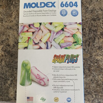 200 Pair Moldex SparkPlugs 6604 Uncorded Soft Foam Ear Plugs NRR 33 