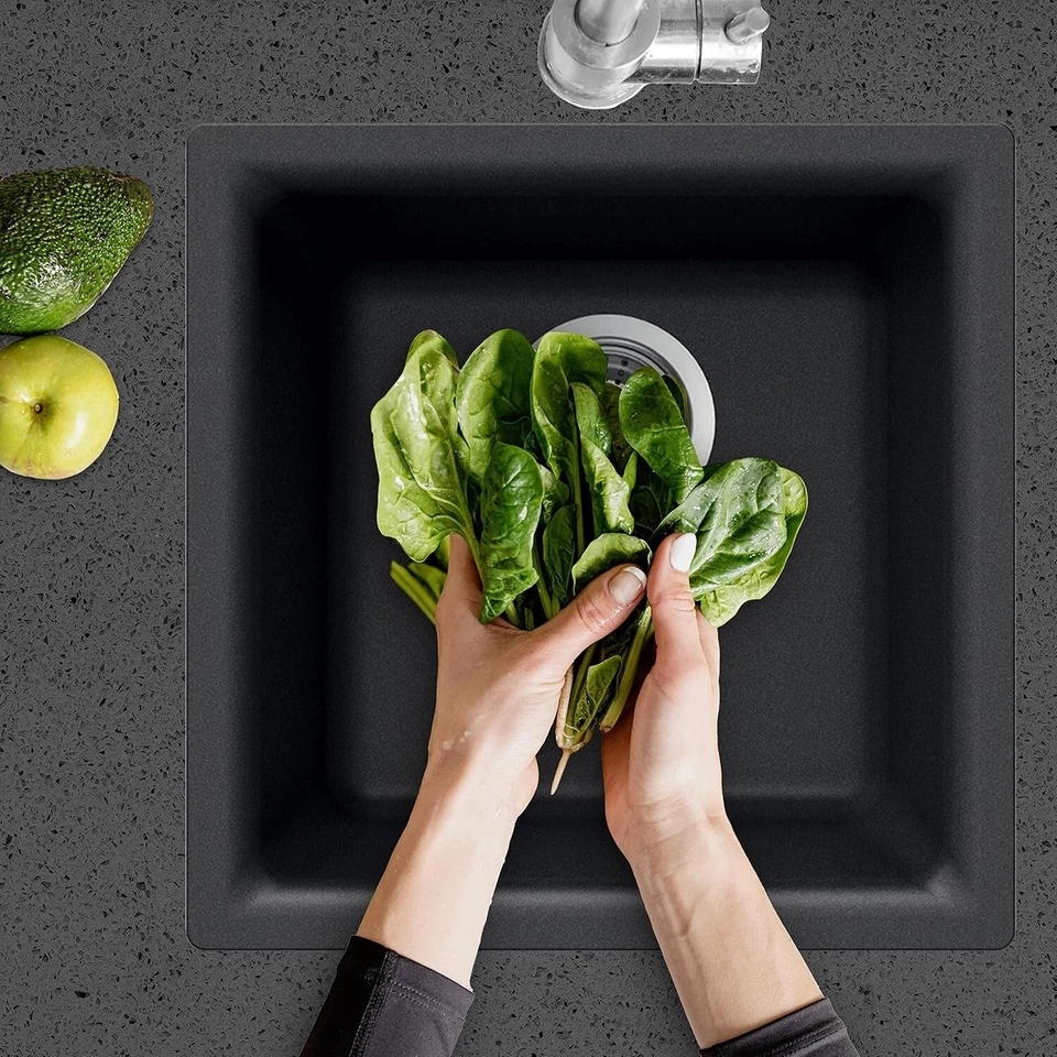 Houzer E-100 MIDNITE Quartztone Granite Series Sink Black Dual Mount Single Sink - Image 2 of 4