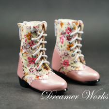 1/4MSD 1/3SD BJD Shoes Doll Spliced Leather Boots Lace-up Pink Flowers Female
