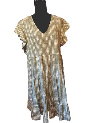 Indingo Soul Women s Green Check Flutter Sleeves XLarge Cottage Farm  House Boho