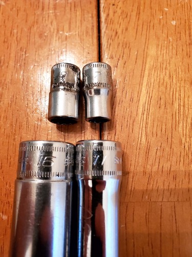 Snap On 1/4 Drive 7 9MM 12PT Shallow 3/8 Drive 11 16MM 12PT Deep Sockets Worn - Picture 2 of 12