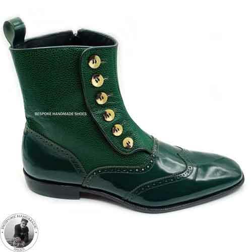 Stivali a bottone laterali in vera pelle verde fatti a mano da uomo | eBay
