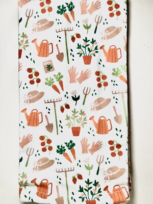 SET OF 2 GARDEN ITEMS IN NEUTRAL COLORS KITCHEN TOWELS HAT RAKE PLANTS SEEDS