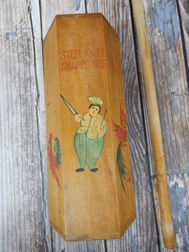 Vintage Wood Knife Holder Rack Wall Mount Kitchen Roosters & Chef Made in Japan - Picture 15 of 18