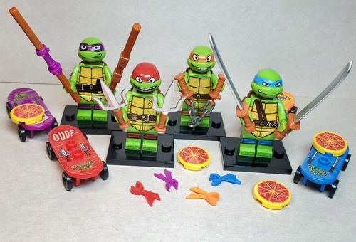 4 Custom Lego Teenage Mutant Ninja Turtles Minifigures Raph, Leo, Mikey ...