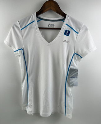 Asics Women Ecoline V Neck Short Sleeve Fujitrail Athletic Shirt  White XS NWT