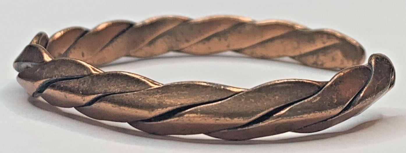 Vintage Heavy Solid Signed Marked Copper Braided … - image 6