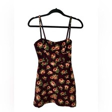 Urban Outfitters Women Velvet Multi Floral Dress Adjustable Spaghetti Straps