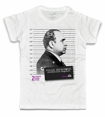 Al Capone Herren T-Shirt weiß Foto Beschilderung Prominente Mugshot Amazink