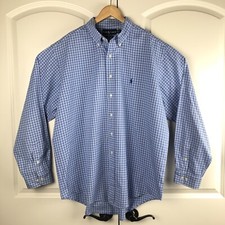 Ralph Lauren Long Sleeve Shirt 17 1/2 36/37 Blue Check Buttons Down Classic Fit