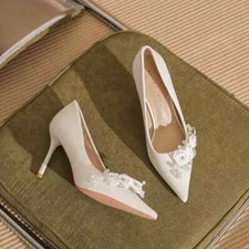 Decolte Scarpe Donna 8 cm Bianco Sposa Raso Comode Pelle Sintetica 84769