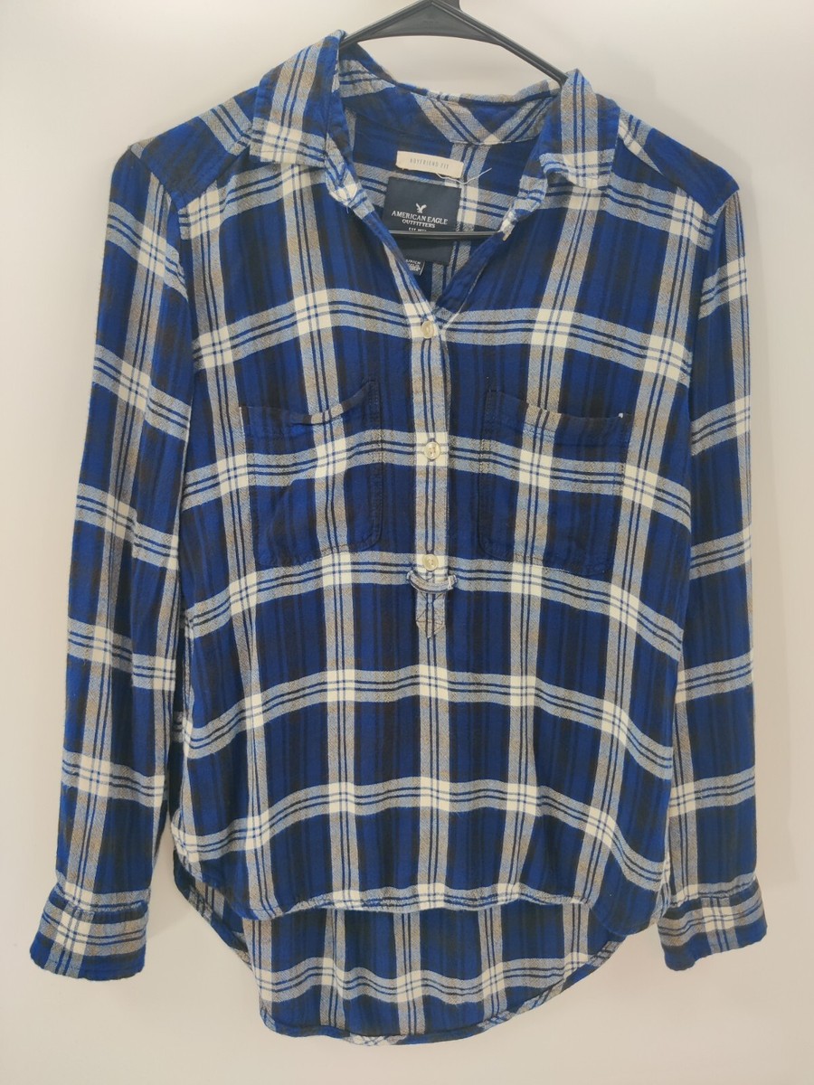 American Eagle Womens Amm-mazingly Soft Flannel Shirt Sz S Plaid Boyfriend Fit
