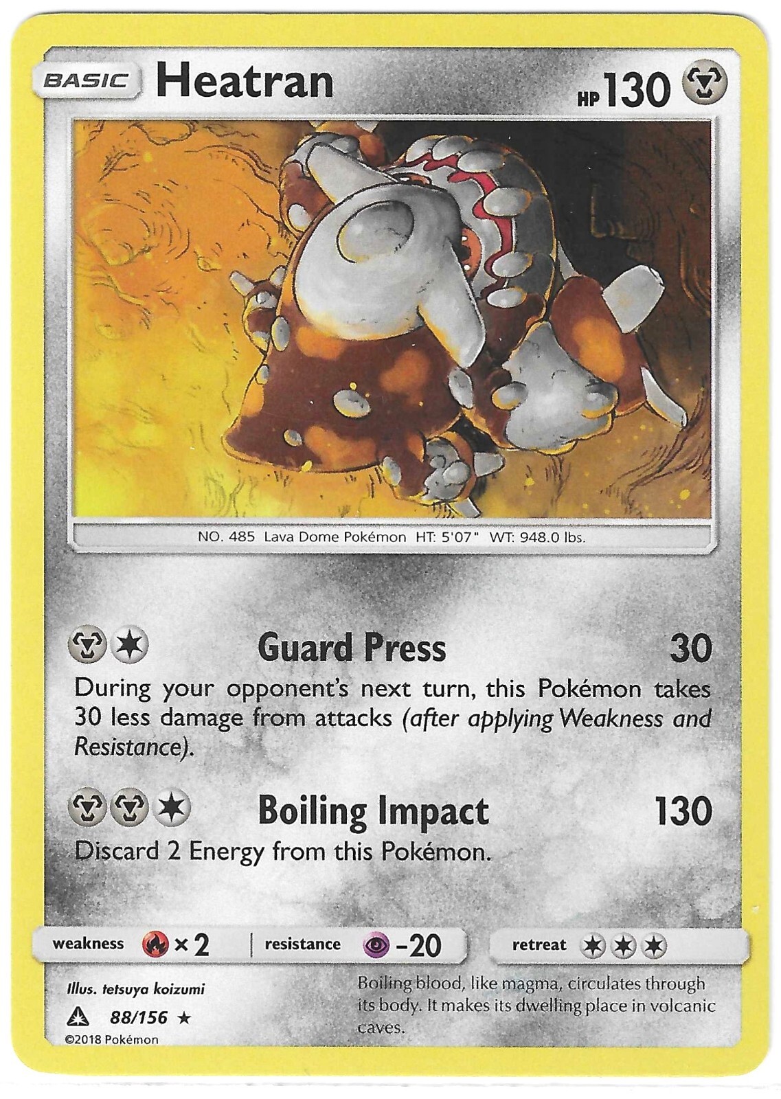 Pokemon HOLO RARE HEATRAN Sun & Moon Ultra Prism 88/156 NM/Mint PACK FRESH