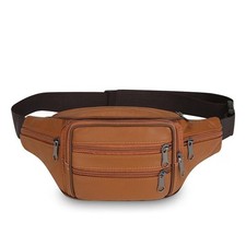 Leatherboss Genuine Leather Fanny Pack 7 Pocket Waist Bag Tan