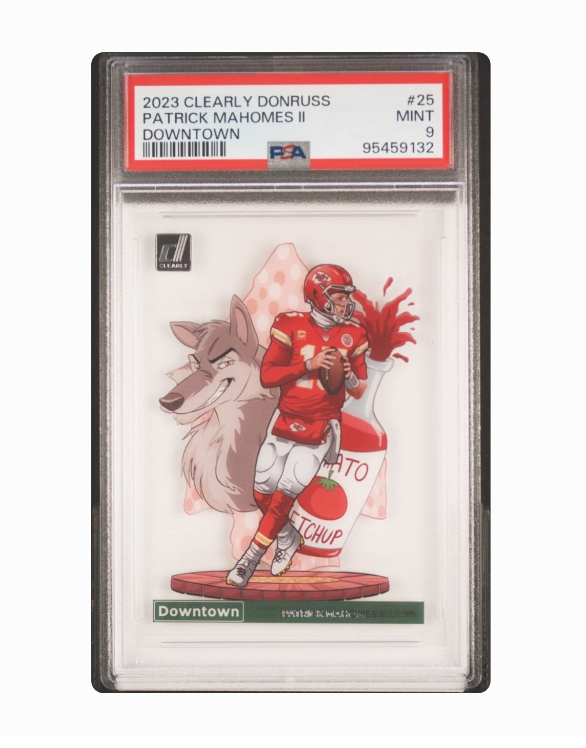 Patrick Mahomes II #25 DOWNTOWN 2023 Panini NFL Clearly Donruss Case Hit PSA 9