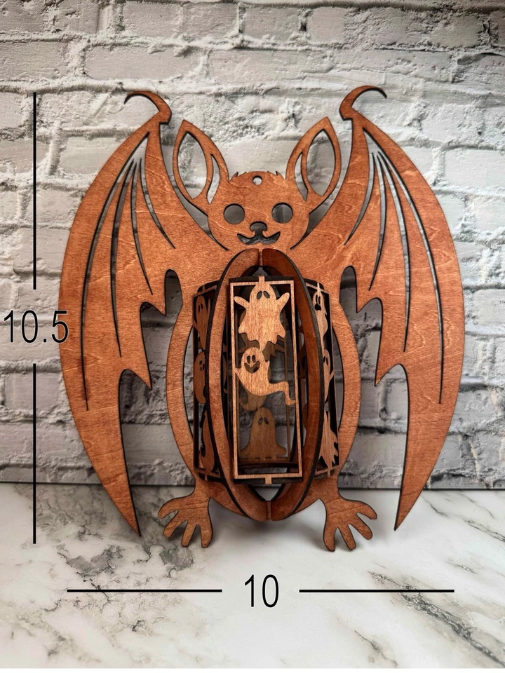 Candelabro de madera para murciélago decoración de Halloween | Linterna Tealight | 10x10,5 pulgadas hecho a mano Foto 2 de 3