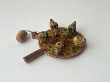 Vintage Russian Folk Art Wooden Pecking Chicken Toy, Handcrafted, Multicolor,