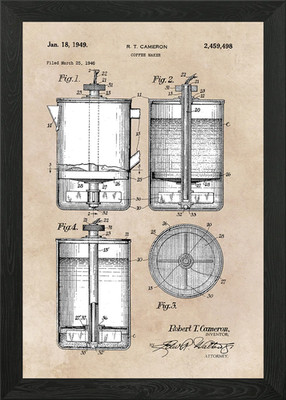 Patent Kaffeemaschine gerahmtes Wandbild Poster Leinwanddruck Bild