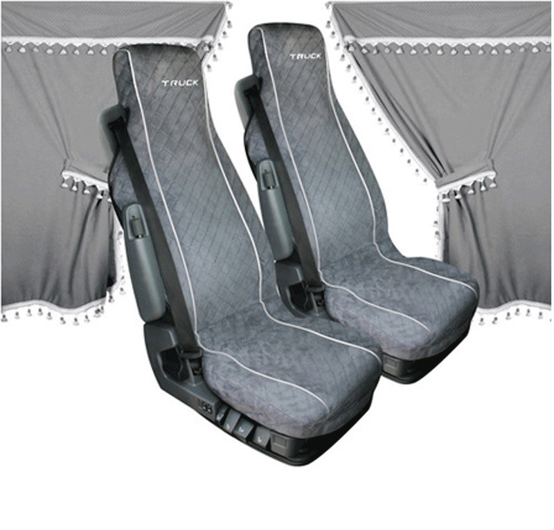 Rideaux camion universels et housses microfibre grise pour cabine confortable