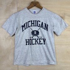 Vintage 90s Youth Boys Michigan Hockey T-Shirt Russell USA Gray Sz Small