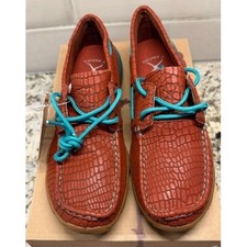 Twisted X Womens Driving Mocs Red Turquoise Croc Embossed Leather Size 6.5