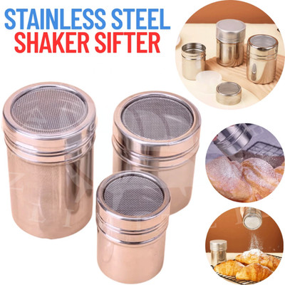 Edelstahl Pulver Puderzucker Kakao Schokolade Mehl Staubtuch Sieb Shaker UK