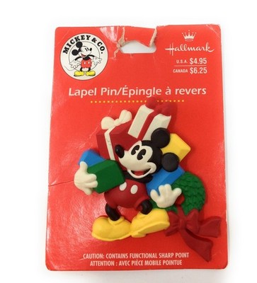 Hallmark MICKEY MOUSE Christmas Lapel Pin On Card